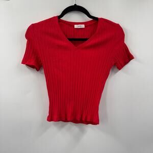 NWOT Active USA red ribbed stretchy V-neck baby top